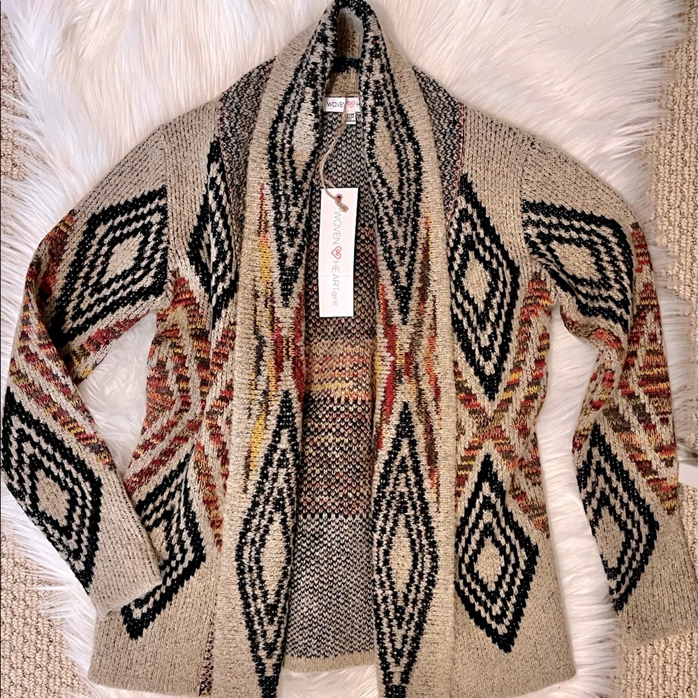 NWT Girls Woven Hearts Boho Cardigan